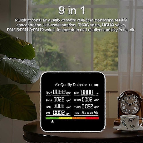 9-i-1 Luftkvalitetsmåler CO2-detektor for CO2 CO TVOC HCHO PM2.5 PM1.0 PM10 Temp 2024THO[CH]