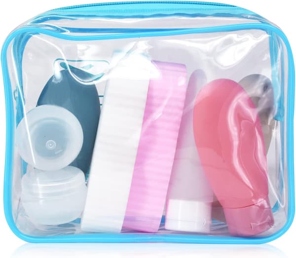 TSA-godkänd klar kvarts rese-necessär för vätskor 4pc blue