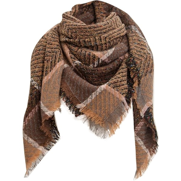 Damhalsduk Höst Vinter Klassisk Fransar Rutiga Halsduk Varma Mjuk Chunky Stor Pläd Wrap Sjal Scarves Cirkelhalsduk (Kaffe)