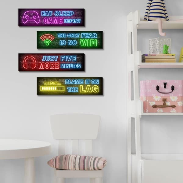 4 neongamingplakater for tenåringsgutterominnredning
