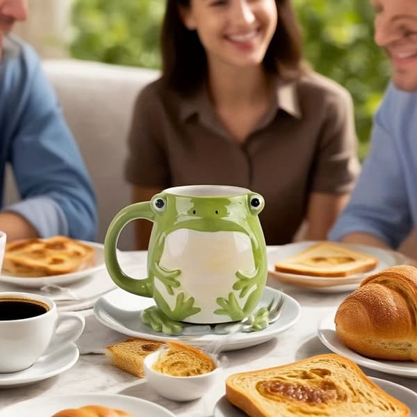 Handmålad keramikmugg med groda, 3D-djurkaffekopp för hem och kontor White Cat