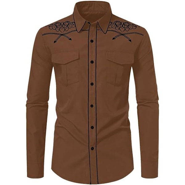 Västerländsk Cowboyskjorta för Män Mode Slim Fit Design Coffee1 Coffee1 S