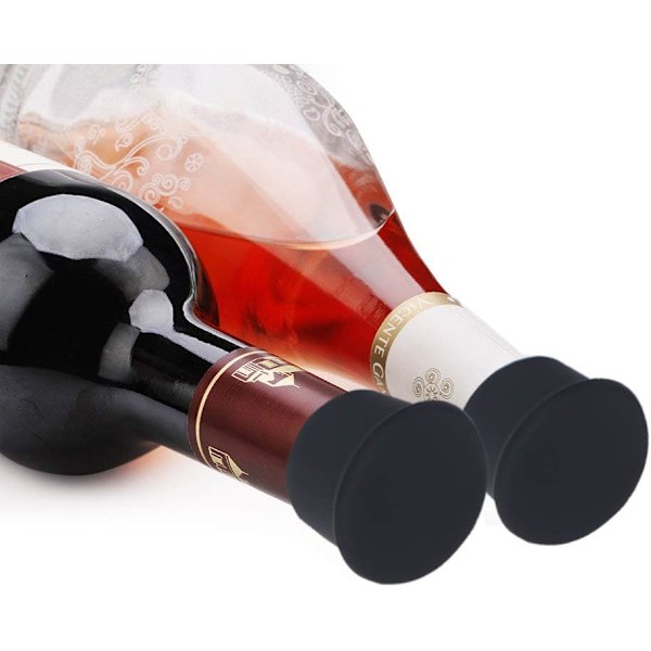 Silikonflaskkorkar, återanvändbara, för vin, champagne, öl, kolsyrade drycker, 6-pack, svart
