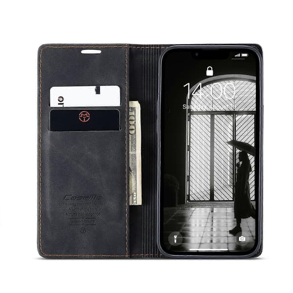 iPhone 16 Wallet Case med Stand, PU Læder Telefoncover i Flere Farver Black Multicolor