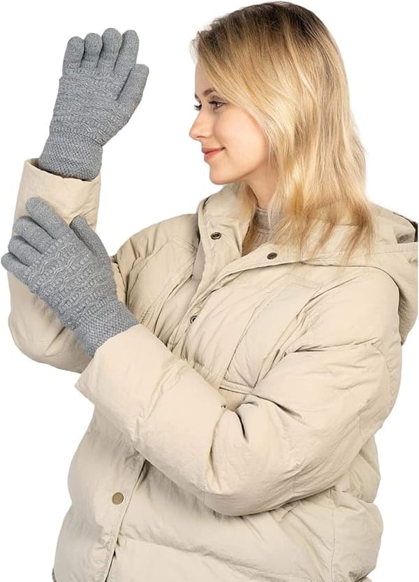 Vintervarme Touchscreen-handsker til kvinder, termiske strikkede uldhandsker med fleecefor til koldt vejr Grey