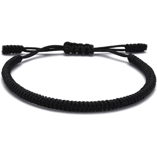 Handgjort tibetanskt lyckobringande armband för kvinnor, män, tonåringar, justerbar storlek vänskapspresent handgjord repflätat chakra armband Black