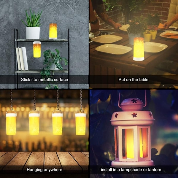 LED-lampa med flammeffekt, USB-laddningsbar nattlampa med flammeffekt, vattentät