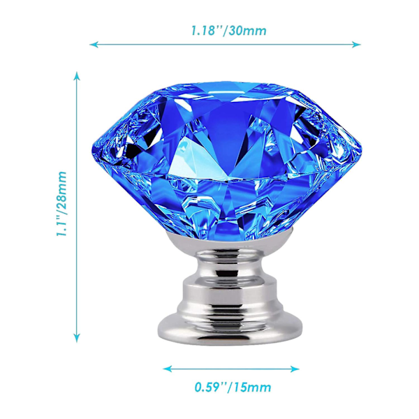 12 stk. 30 mm Glassdørknotter Diamant Skuff Håndtak Kjøkkenskap (Blå)