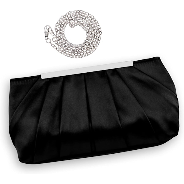 Kvinnors Satäng Clutch med Veckad Design, Elegant och Stilren Black