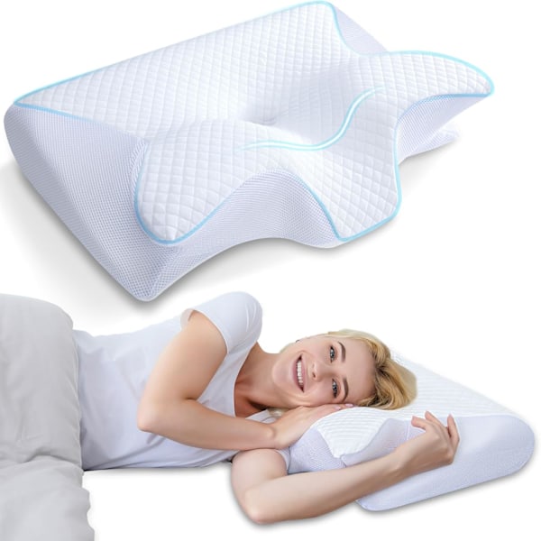 Viskoelastinen niskatyyny, ergonominen 2-in-1 ortopedinen tyyny niskakipuun, muotoiltu tukityyny, 1 kpl white