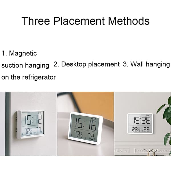 Smal magnetisk väggmonterad LCD digital klocka med temperaturdisplay (vit)[GPA]