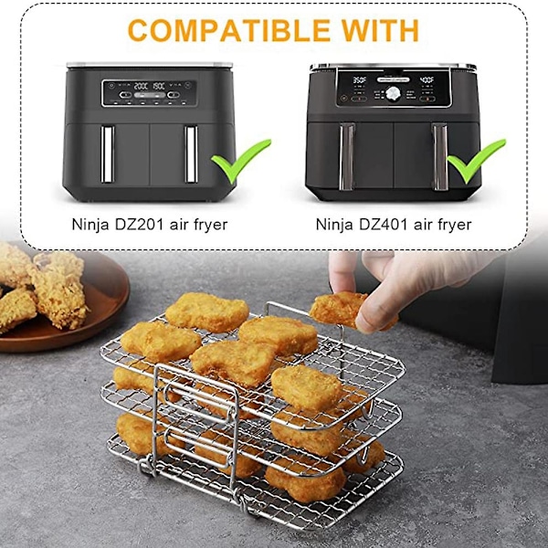 Air Fryer-ställ för Ninja Dual Air Fryer 304 Rostfritt Stål Flerlagers Dehydrator-ställ Brödrostställ