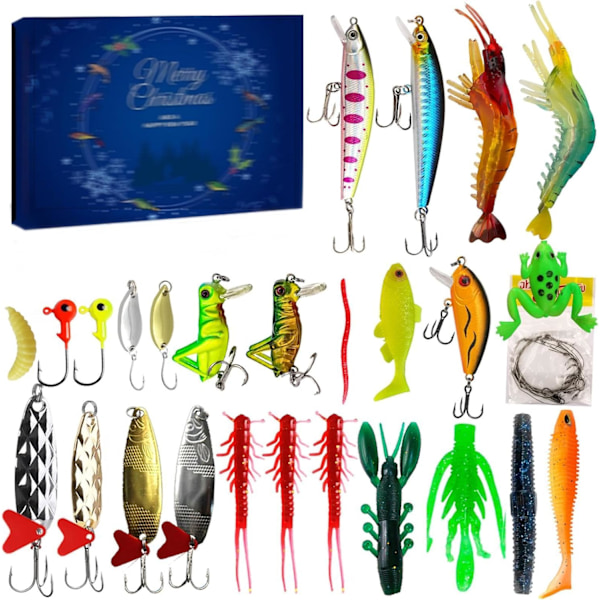 Fiske-Adventskalender | 24-dagars fiskebete-set, 2024 jul/advent fiskebete-set för vuxna, män, tonåringar 781B