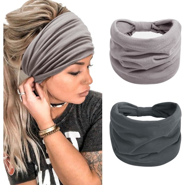 Hodebånd for kvinner, bredt pannebånd, boho hårbånd for voksne kvinner, damer sport pannebånd, yoga hodeplagg (grå)