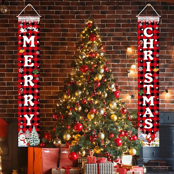 God Jul Banner Jule Veranda Dørskilt Velkomstbanner for Vegg Hjemmefest Dekor Julepynt Innendørs Utendørs
