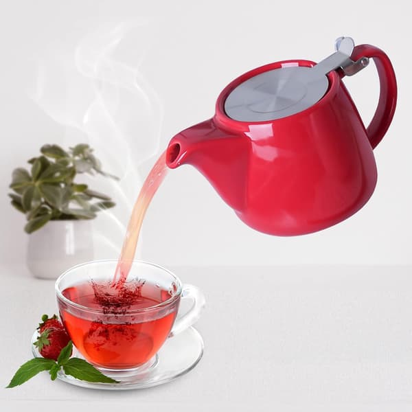 Keramisk tekande med låg og aftagelig infuser til løsbladste Red