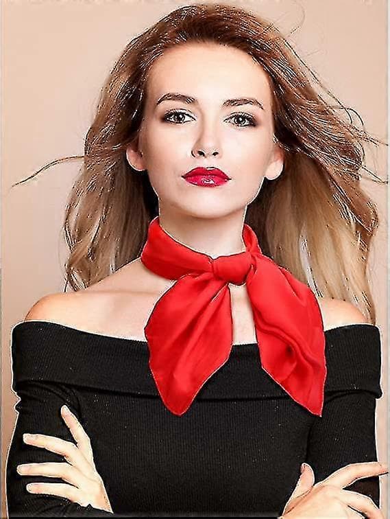 Dammode Myk Stor Sateng Firkantet Chiffong Polyester Skjerfsett Hode Hals Multifunksjonell Ensfarget Tilgjengelig-lingling Red