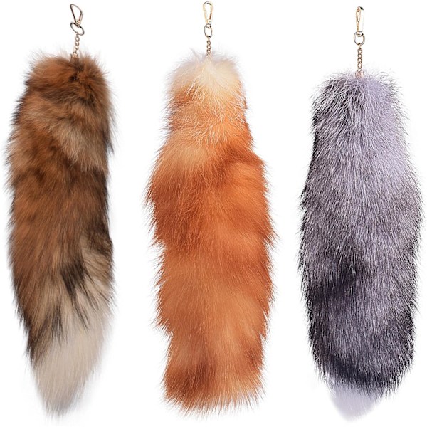 3 stk. Therian revehaler 40 cm lange med lås, myk fluffy revehale-nøkkelring, hengende revehale for håndveske ryggsekk