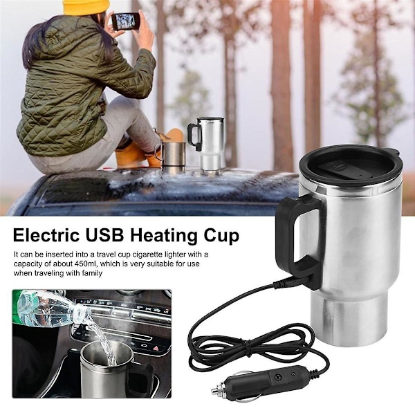 450 ml 12V Biluppvärmningskopp USB Uppvärmningsflaska Dryck Vattenkokare Mugg Lättare Uppvärmd Resevatten El