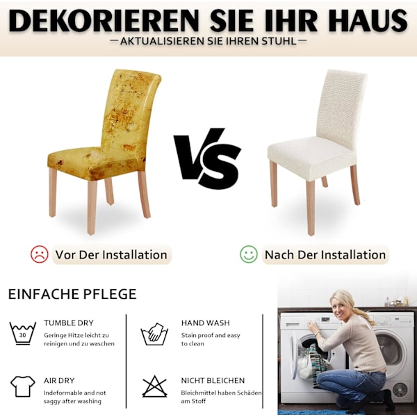 Stolsöverdrag 4 stycken, Stretch Matbordsskydd Tvättad Modern