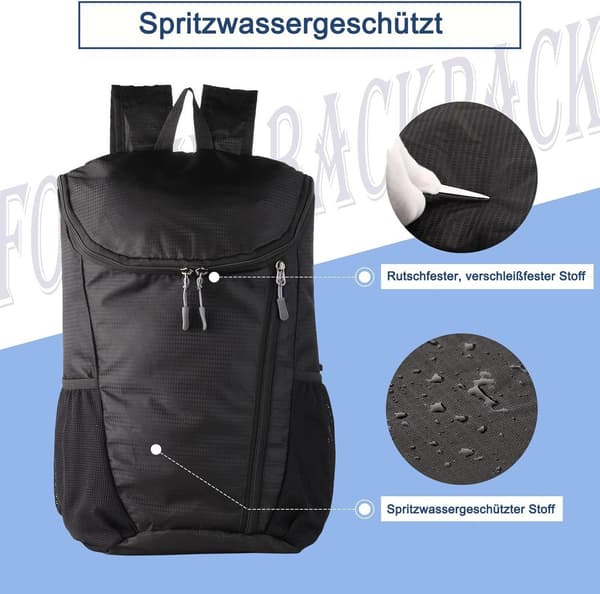 20L Lightweight Backpack – Multifunctional Hiking Backpack, Waterproof, Durable and Lightweight Travel Backpack for Outdoor Hiking, Trekking, Daypack Black