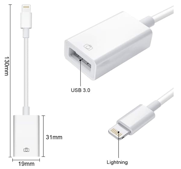 Lightning til USB-adapterkabel for iPhone[GPA] Vit White