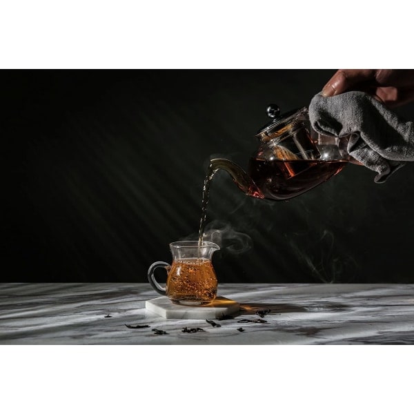 Glas tekande med aftageligt låg og infuser i rustfrit stål