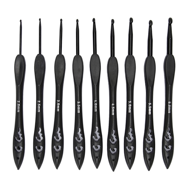 St Virknålar Set 2.0 till 6.0 mm Ergonomiskt Handtag Minskar Kramper Aluminium Virknål för Virkningsälskare Svart