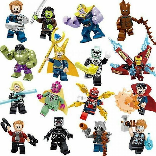 16 st Marvel Avengers Superhjälte Minifigurer Dc Leksaksfigurer Present till Barn