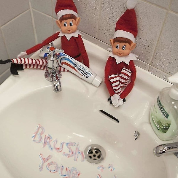 12\" Pojke / Flicka De Ostygga Jultomtarna På Display Hylla Prop Xmas Plyschleksak [DB]
