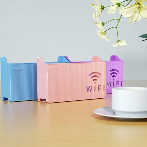 Trådlös Wifi Router Hylla Förvaringslåda Väggmontering ABS Organisatör Light blue