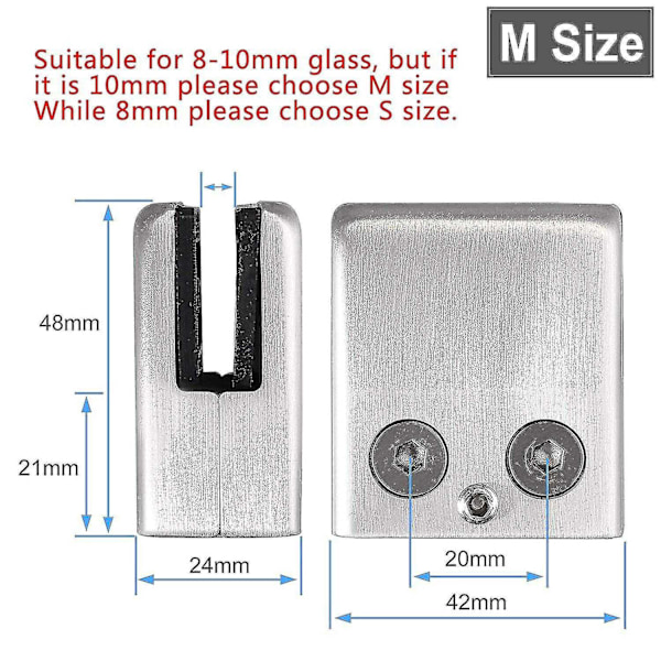 Glasklämma, 8-pack rostfria fyrkantiga klämmor 6-8 mm glasmontering fla...