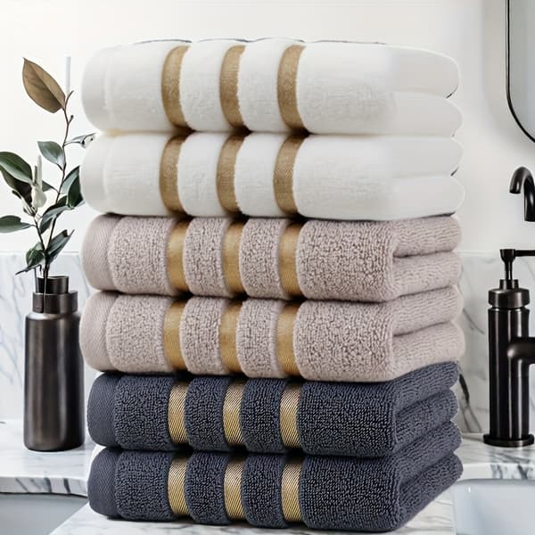 Badhandduksset i bomull 6-pack, 35x75 cm, randig modern design 【Mörkgrå】