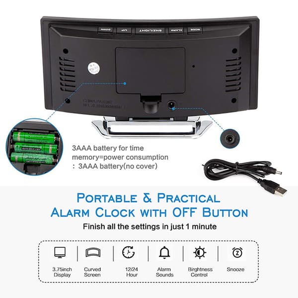 7 tums digital väckarklocka med böjd dimbar LED-display one size WHITE