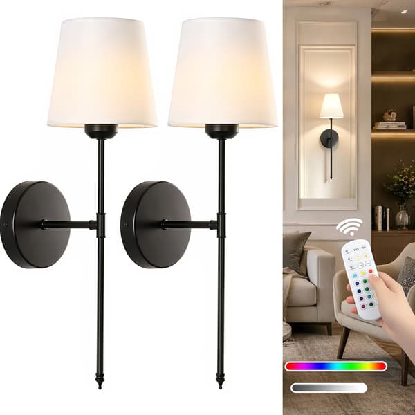 Cordless Rechargeable Wall Sconces 2-Pack - Black/Gold, RGB & White, Remote Control with Magnetic Detachable Design 2 Packs 2 Packs Gold