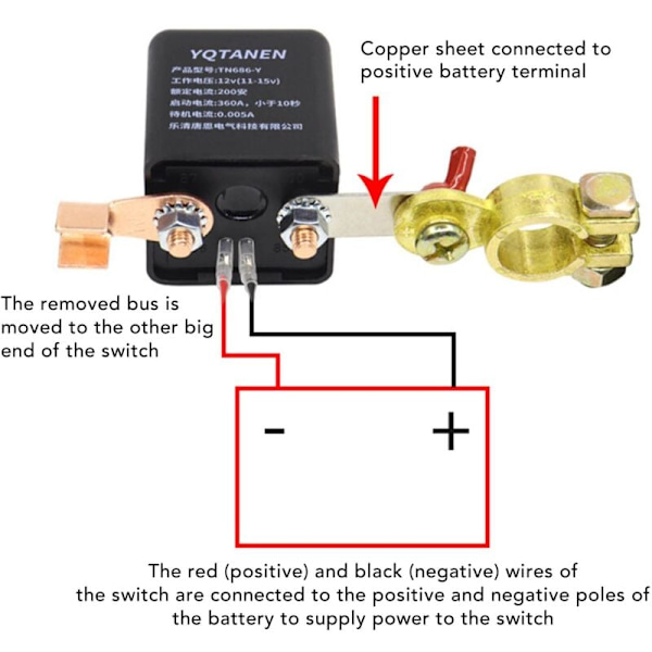 Fjärrströmbrytare för batteri, DC 12V bilströmbrytare, stöldskydd, huvudströmbrytare med fjärrstyrd kopparterminal för bil (12V200A)