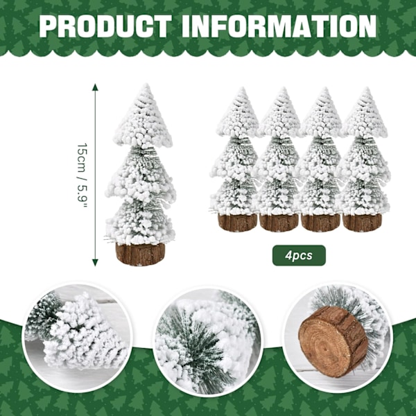 4 stk 150 mm Mini Snøfrostade Trær Mini Julgran Plast Vinter Snø Ornament Bordplater Trær for Feriefest Hjem Juledekorasjon