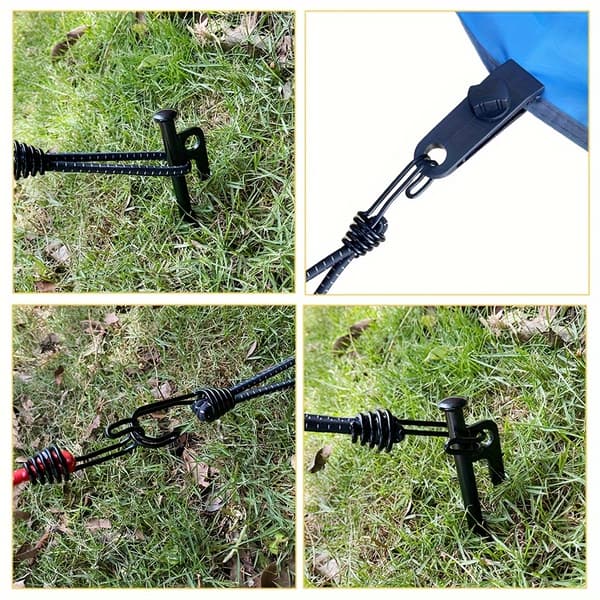 10 stk. reflekterende elastisk teltrebssnor med kroge til udendørs camping Black