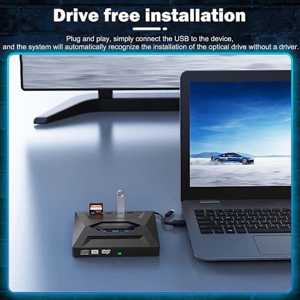 7-i-1 Ekstern USB 3.0 DVD CD RW-brenner Lesestasjon Spiller for Bærbar PC