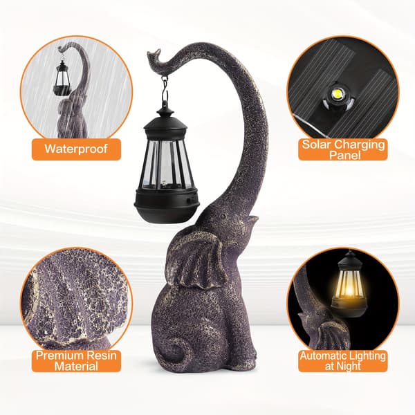 Solar Elefant Statue Udendørs Havedekoration med LED-lys til Gårdhave Græsplæne Terrasse 2pcs upgrade