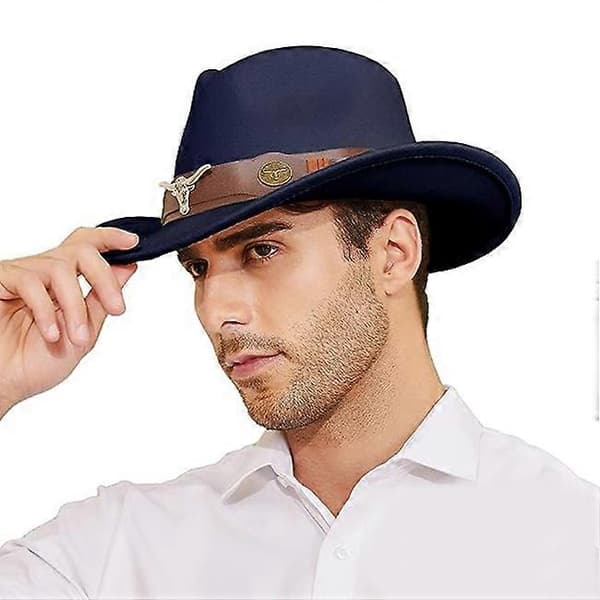 Klassisk cowboyhat til mænd, bredskygget cowboyhat til kvinder, western cowboy-stil hat Navy blue
