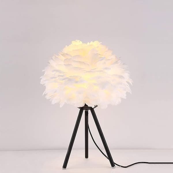 Bordlampe LED Fjer Moderne Sengelampe Dæmpbar Lysdekoration Kontor Soveværelse Sort Black three-colored light