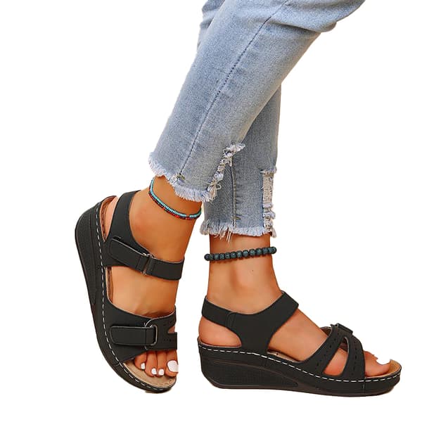 Women's Open Toe Ankle Strap Orthopedic Wedge Sandals black[GPA] black 41