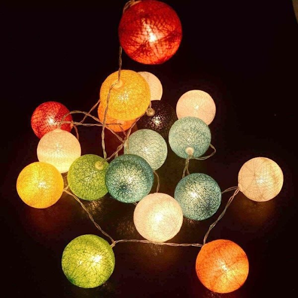Ljusstake med 20 färgglada LED-bollar - batteridriven, perfekt för jul eller bröllop Blandade färger KLB