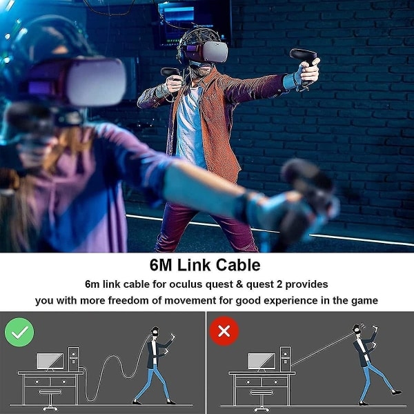 Link-kabel for Oculus Quest 2 Hurtiglading og Dataoverføring USB C 3.2 Gen1 5Gbps PD Overføring Ladekabel VR Headset Link-kabel Svart Black 5M