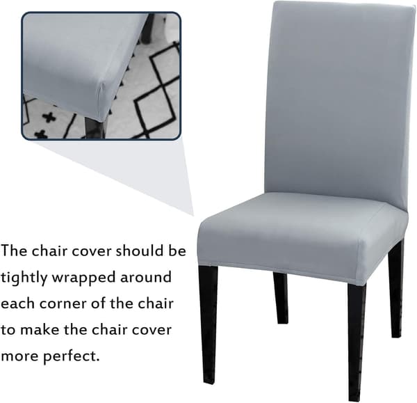 Vaskbare strekkbare stoltrekk til spisestue, sett med 4 eller 6, lys grå 4pcs light Grey