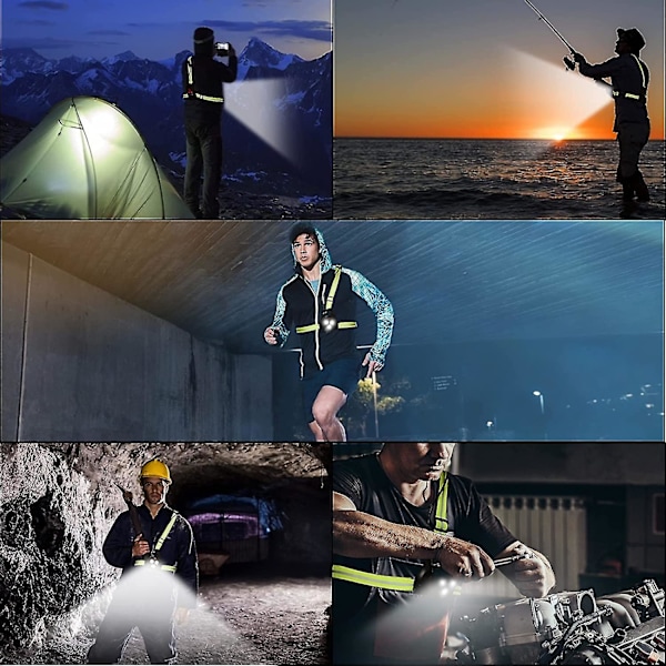 Juoksijan valo, USB-ladattava LED-juoksijan valo, 120° säädettävä rintavalo, 500 lumenia, Juoksijan valo heijastavalla nauhalla juoksuun, kävelyyn