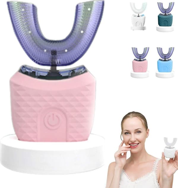 360° U-shaped Electric Toothbrush - 3 Cleaning Modes, IPX7 Waterproof, Automatic Ultrasonic Tooth Cleaner Pink
