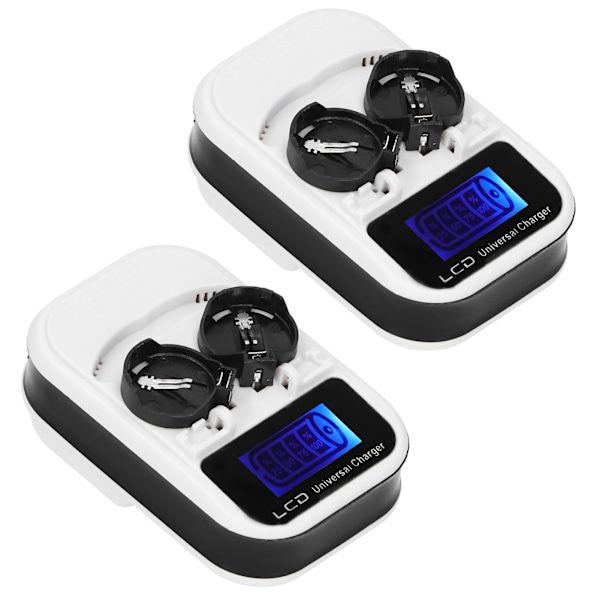 2 stk. LCD knapcelle batterioplader til LIR2016 LIR2025 LIR2032 ML2016 ML2025 ML2032 CR2032 EU stik 100‑240V 0.2