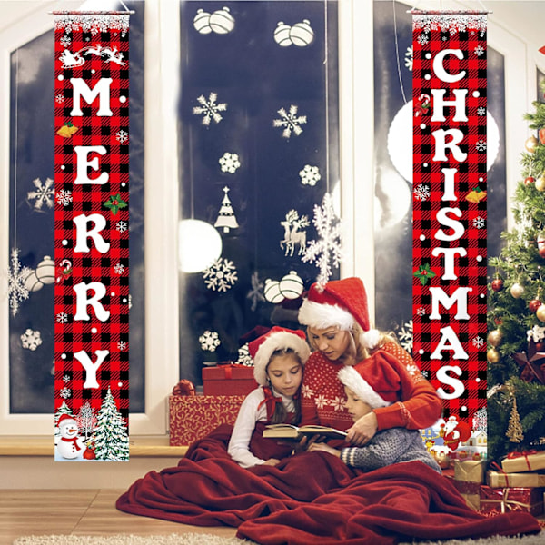 God Jul Banner Jule Veranda Dørskilt Velkomstbanner for Vegg Hjemmefest Dekor Julepynt Innendørs Utendørs